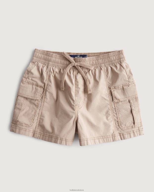 Bottoms Hollister Women Adjustable Rise Pull-On Poplin Cargo Shorts 48820650 Khaki