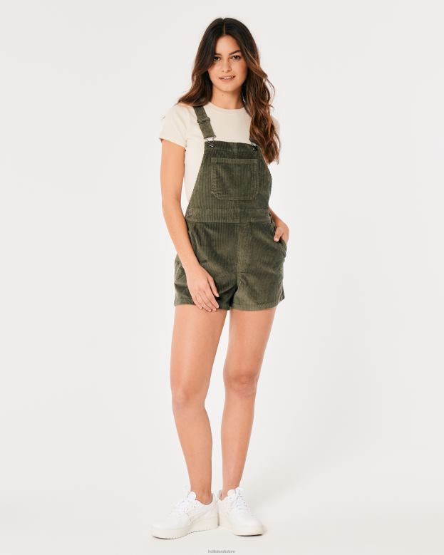 Bottoms Hollister Women Corduroy Shortalls 48820610 Olive Green