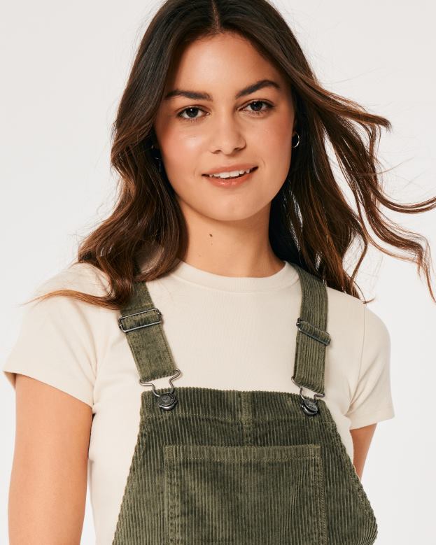Bottoms Hollister Women Corduroy Shortalls 48820610 Olive Green