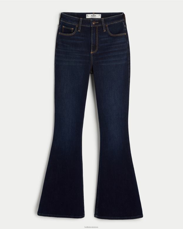 Bottoms Hollister Women Curvy High-Rise Dark Wash Flare Jeans 48820521 Dark Wash
