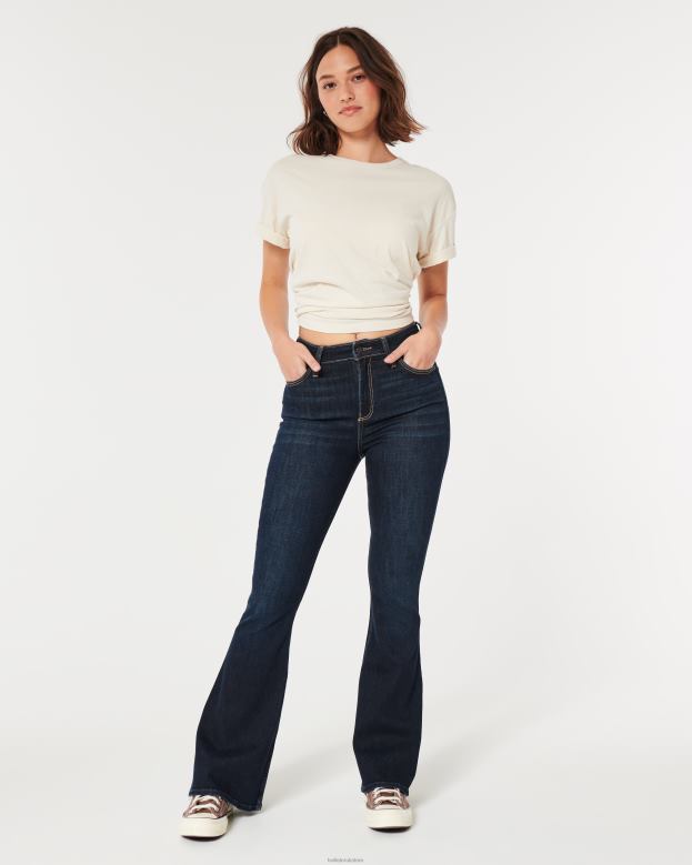 Bottoms Hollister Women Curvy High-Rise Dark Wash Flare Jeans 48820521 Dark Wash