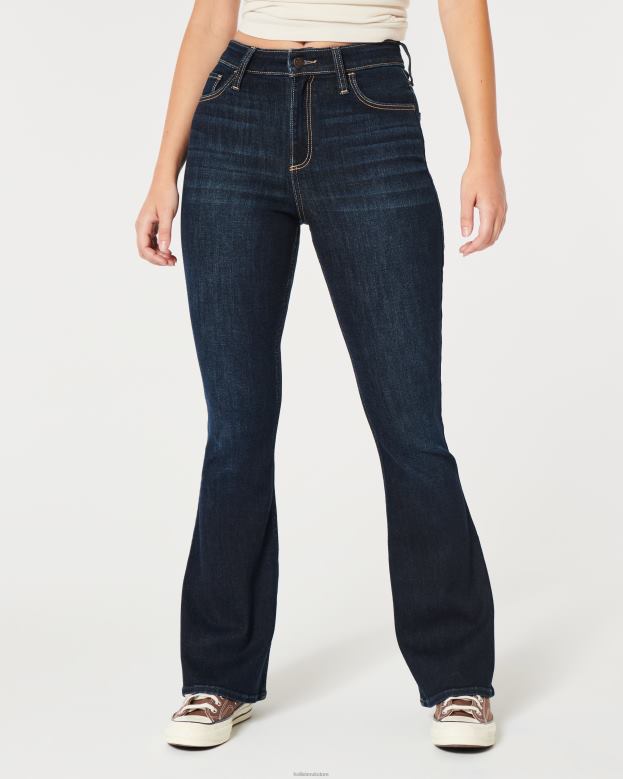 Bottoms Hollister Women Curvy High-Rise Dark Wash Flare Jeans 48820521 Dark Wash
