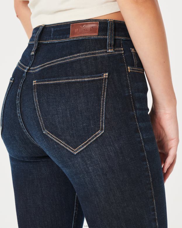 Bottoms Hollister Women Curvy High-Rise Dark Wash Flare Jeans 48820521 Dark Wash