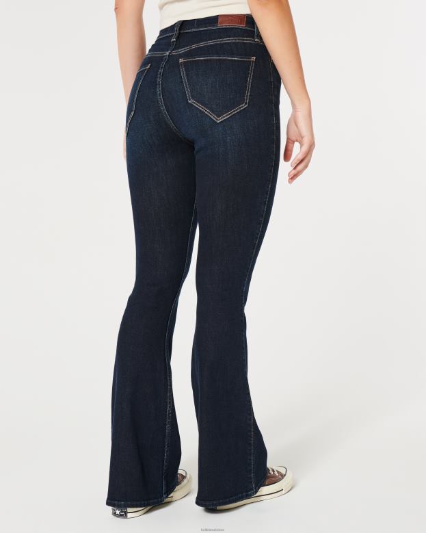 Bottoms Hollister Women Curvy High-Rise Dark Wash Flare Jeans 48820521 Dark Wash