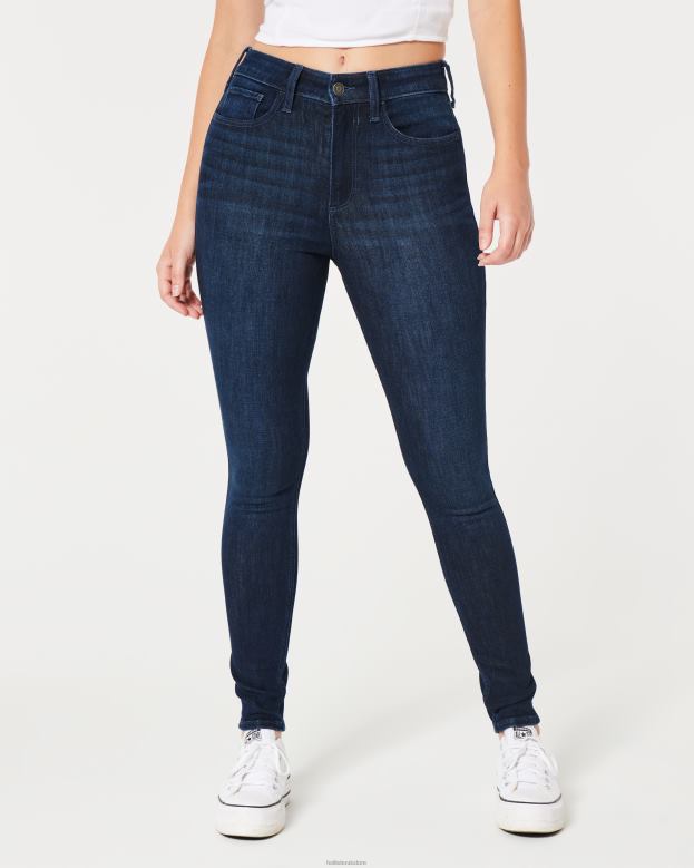 Bottoms Hollister Women Curvy High-Rise Dark Wash Super Skinny Jeans 48820602 Dark Rinse
