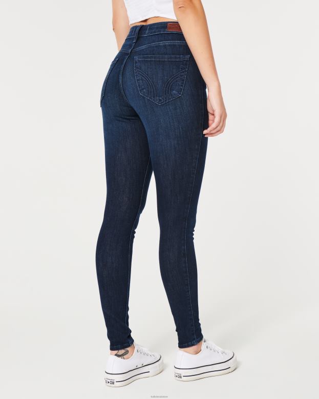 Bottoms Hollister Women Curvy High-Rise Dark Wash Super Skinny Jeans 48820602 Dark Rinse