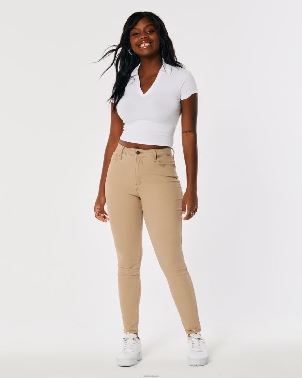 Bottoms Hollister Women Curvy High-Rise Khaki Super Skinny Pants 48820524 Light Brown