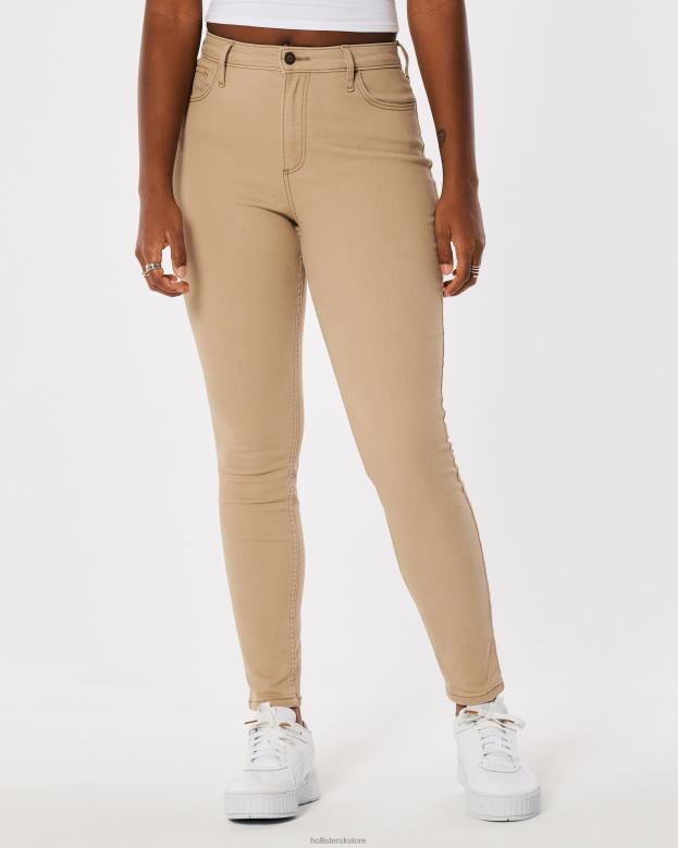 Bottoms Hollister Women Curvy High-Rise Khaki Super Skinny Pants 48820524 Light Brown