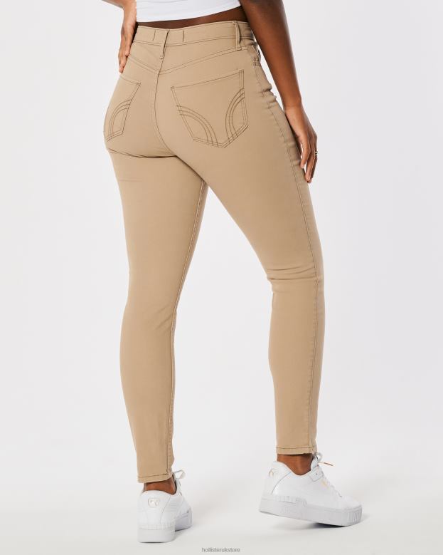 Bottoms Hollister Women Curvy High-Rise Khaki Super Skinny Pants 48820524 Light Brown
