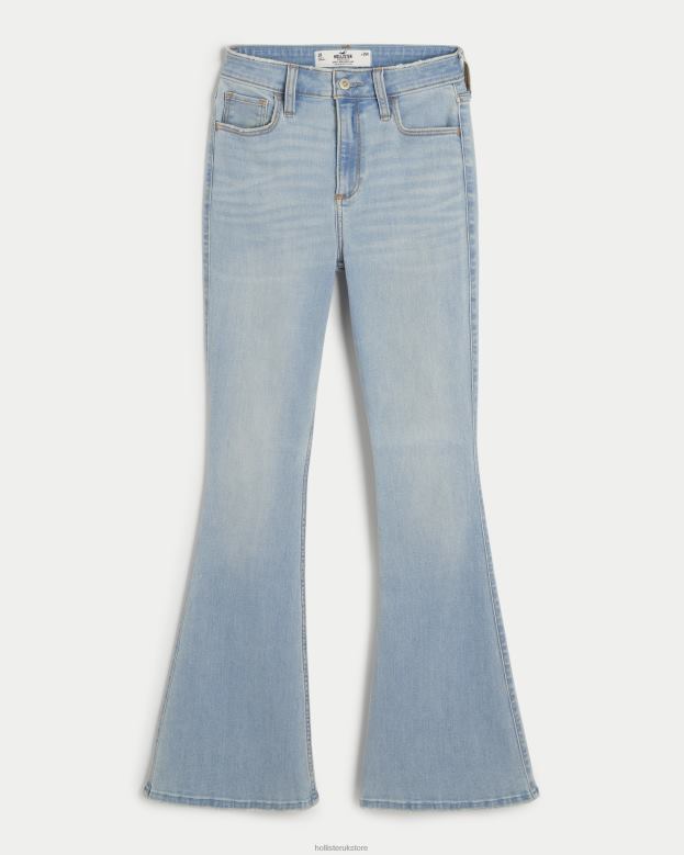 Bottoms Hollister Women Curvy High-Rise Light Wash Flare Jeans 48820573 Light Wash