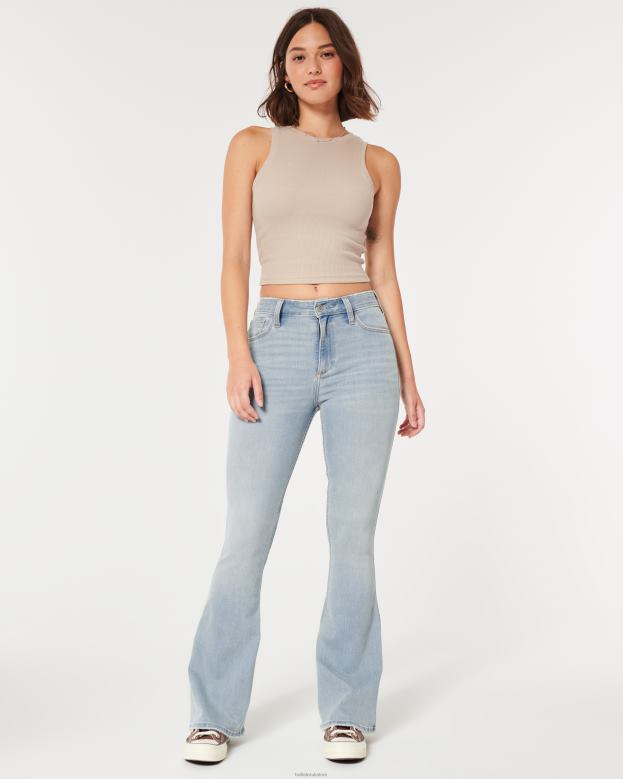 Bottoms Hollister Women Curvy High-Rise Light Wash Flare Jeans 48820573 Light Wash