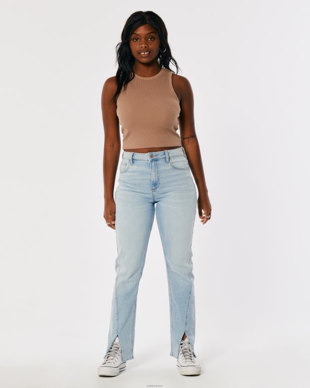 Bottoms Hollister Women Curvy High-Rise Medium Wash 90s Straight Jeans 48820722 Light Wash