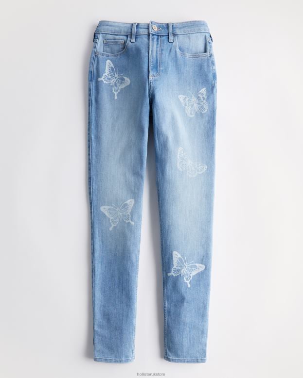 Bottoms Hollister Women Curvy High-Rise Medium Wash Butterfly Print Super Skinny Jeans 48820732 Medium Wash