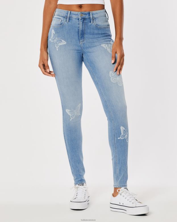 Bottoms Hollister Women Curvy High-Rise Medium Wash Butterfly Print Super Skinny Jeans 48820732 Medium Wash