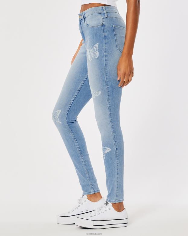 Bottoms Hollister Women Curvy High-Rise Medium Wash Butterfly Print Super Skinny Jeans 48820732 Medium Wash