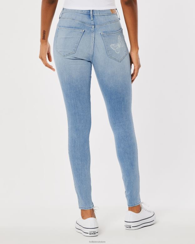 Bottoms Hollister Women Curvy High-Rise Medium Wash Butterfly Print Super Skinny Jeans 48820732 Medium Wash