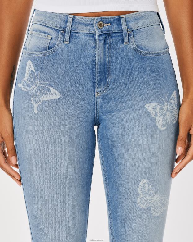 Bottoms Hollister Women Curvy High-Rise Medium Wash Butterfly Print Super Skinny Jeans 48820732 Medium Wash