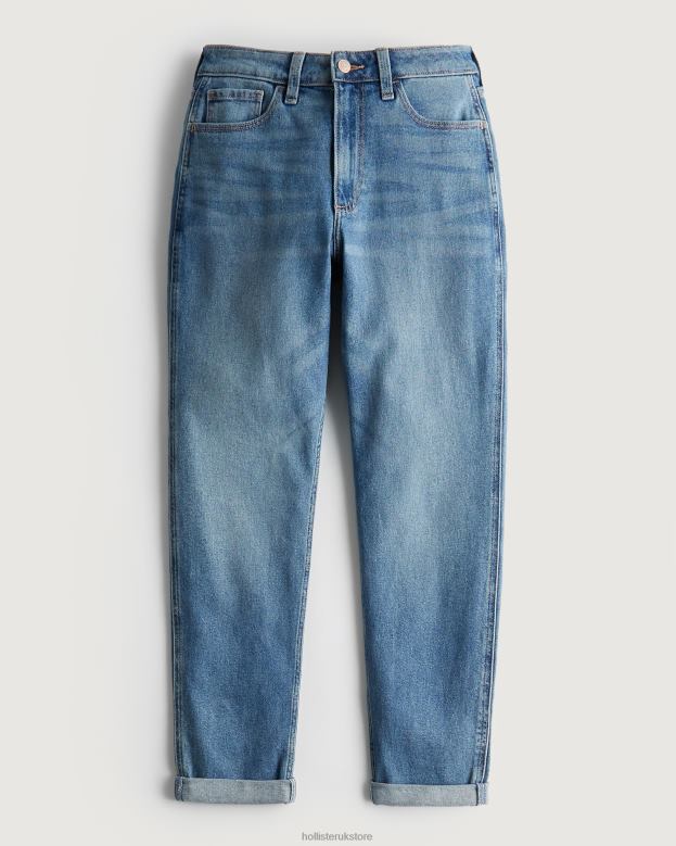 Bottoms Hollister Women Curvy High-Rise Medium Wash Mom Jeans 48820679 Medium Wash