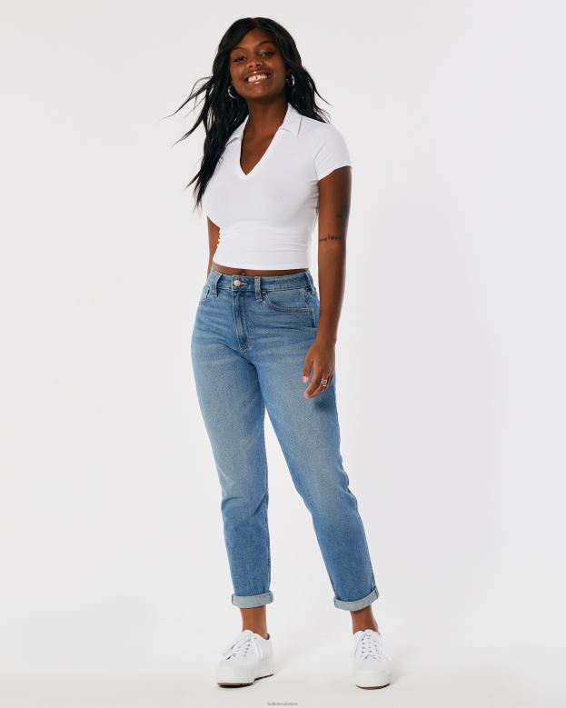 Bottoms Hollister Women Curvy High-Rise Medium Wash Mom Jeans 48820679 Medium Wash