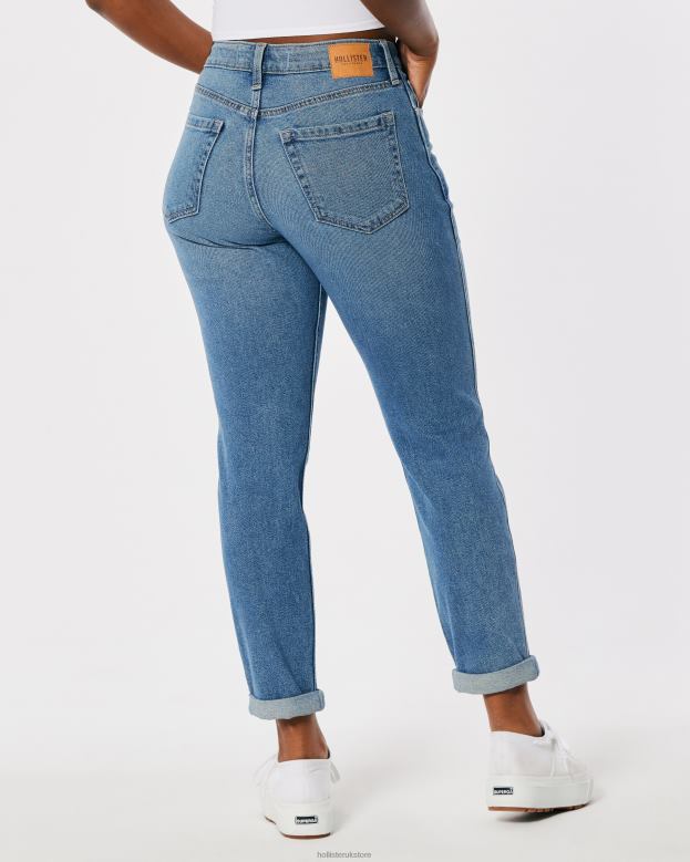 Bottoms Hollister Women Curvy High-Rise Medium Wash Mom Jeans 48820679 Medium Wash