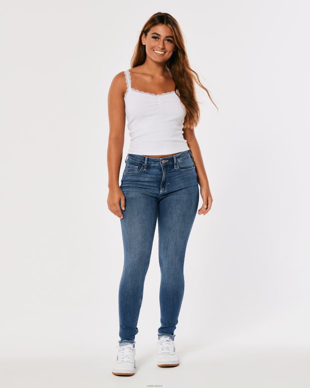 Bottoms Hollister Women Curvy High-Rise Medium Wash Super Skinny Jeans 48820576 Medium