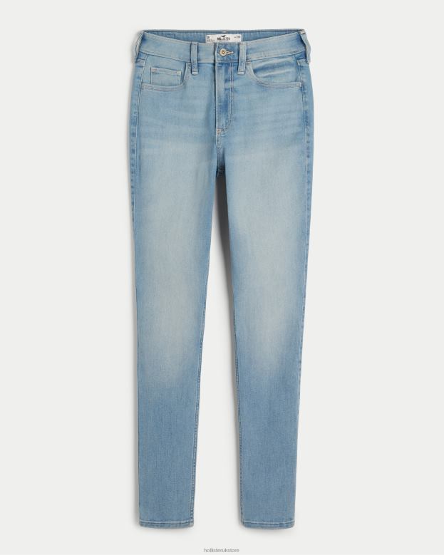 Bottoms Hollister Women Curvy High-Rise Medium Wash Super Skinny Jeans 48820611 Light Wash