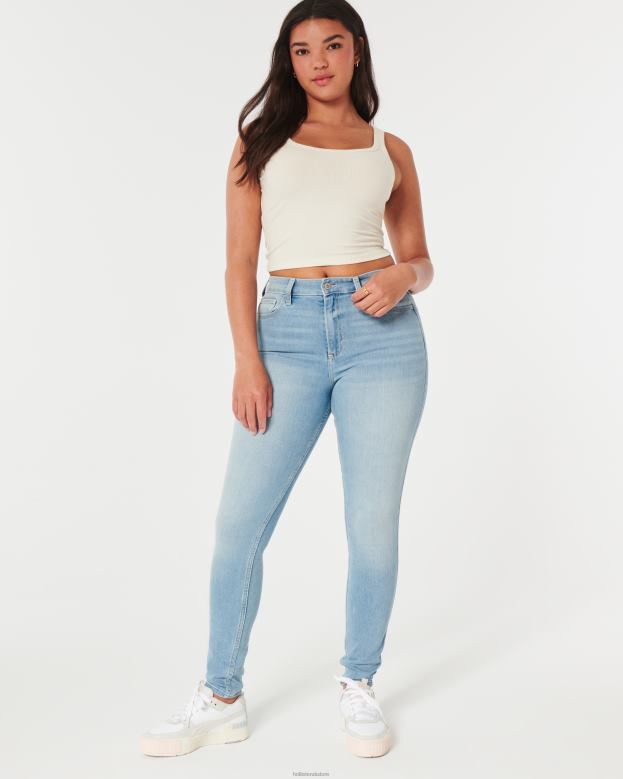 Bottoms Hollister Women Curvy High-Rise Medium Wash Super Skinny Jeans 48820611 Light Wash