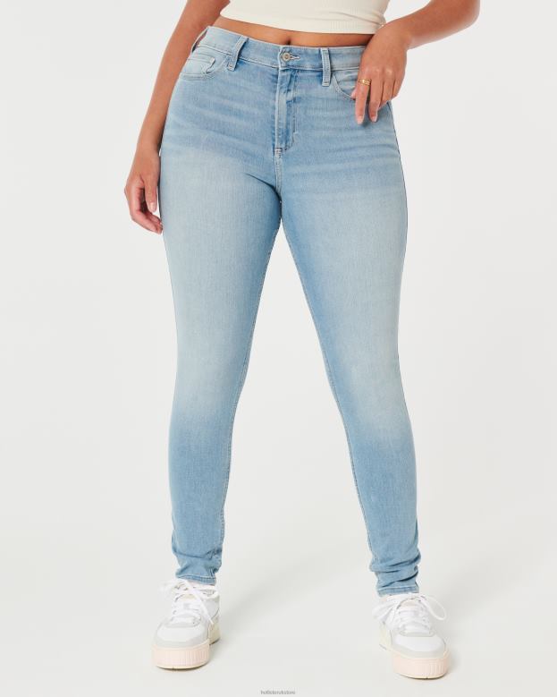 Bottoms Hollister Women Curvy High-Rise Medium Wash Super Skinny Jeans 48820611 Light Wash