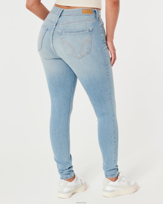 Bottoms Hollister Women Curvy High-Rise Medium Wash Super Skinny Jeans 48820611 Light Wash