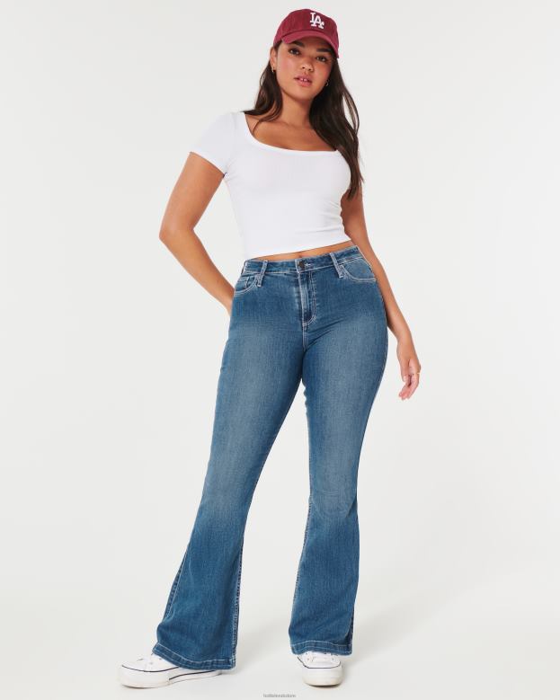 Bottoms Hollister Women Curvy High-Rise Medium Wash Vintage Flare Jeans 48820587 Medium Wash