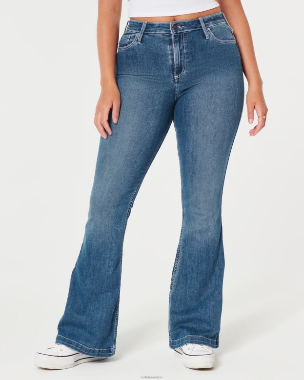 Bottoms Hollister Women Curvy High-Rise Medium Wash Vintage Flare Jeans 48820587 Medium Wash
