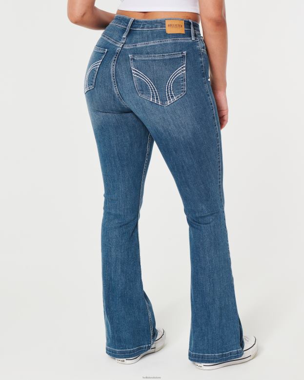 Bottoms Hollister Women Curvy High-Rise Medium Wash Vintage Flare Jeans 48820587 Medium Wash
