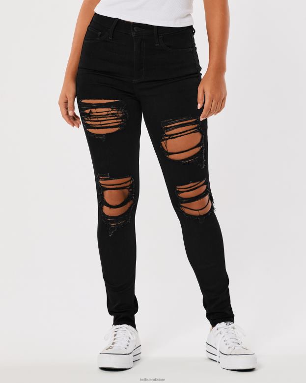 Bottoms Hollister Women Curvy High-Rise Ripped Black Super Skinny Jeans 48820557 Black Destroy