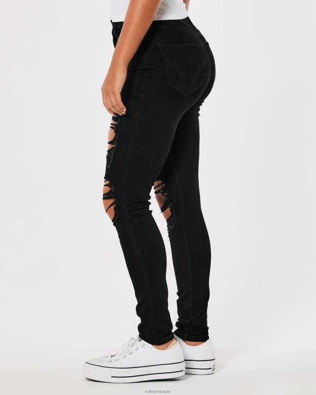 Bottoms Hollister Women Curvy High-Rise Ripped Black Super Skinny Jeans 48820557 Black Destroy