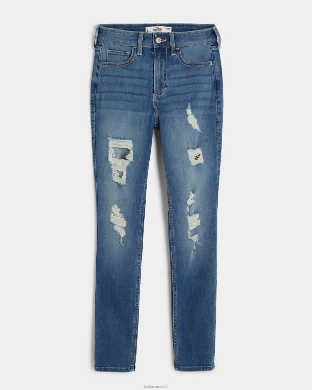 Bottoms Hollister Women Curvy High-Rise Ripped Medium Wash Super Skinny Jeans 48820561 Medium Ripped Wash