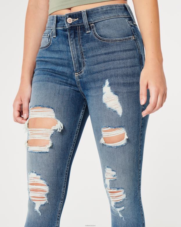 Bottoms Hollister Women Curvy High-Rise Ripped Medium Wash Super Skinny Jeans 48820561 Medium Ripped Wash