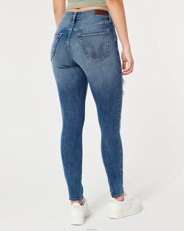 Bottoms Hollister Women Curvy High-Rise Ripped Medium Wash Super Skinny Jeans 48820561 Medium Ripped Wash