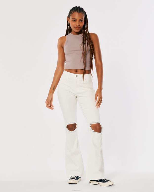 Bottoms Hollister Women Curvy High-Rise Ripped White Flare Jeans 48820756 Off White