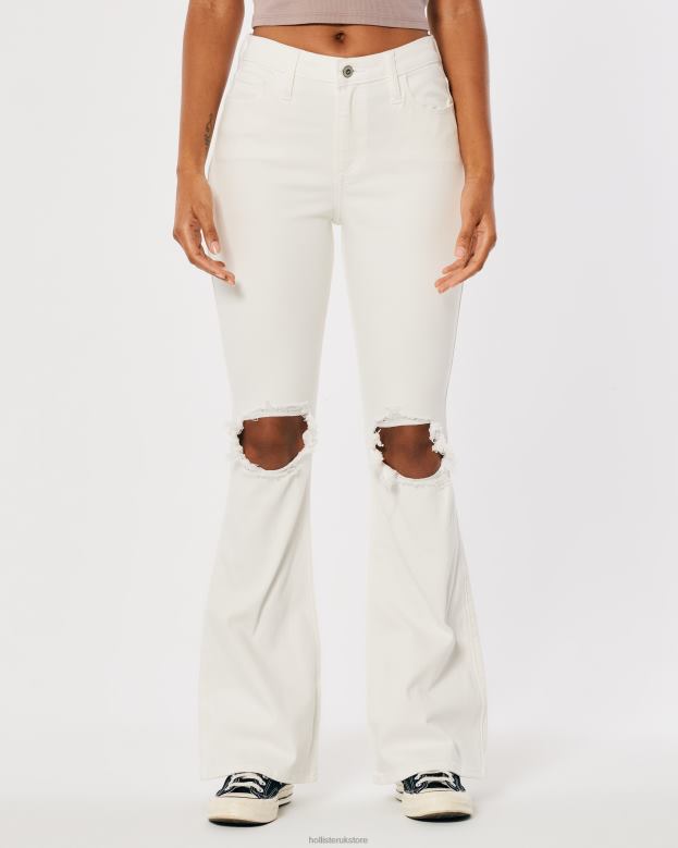 Bottoms Hollister Women Curvy High-Rise Ripped White Flare Jeans 48820756 Off White