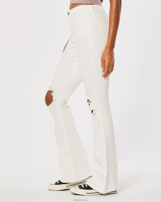 Bottoms Hollister Women Curvy High-Rise Ripped White Flare Jeans 48820756 Off White