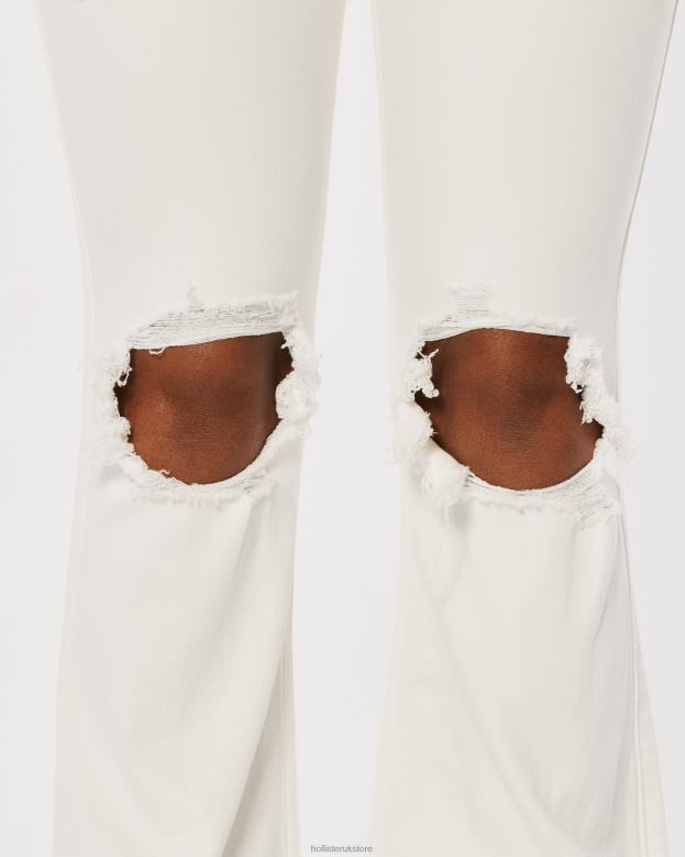Bottoms Hollister Women Curvy High-Rise Ripped White Flare Jeans 48820756 Off White