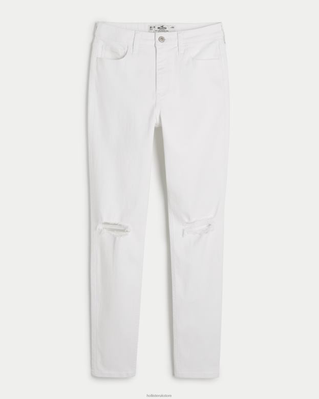 Bottoms Hollister Women Curvy High-Rise Ripped White Super Skinny Jeans 48820684 Ripped White