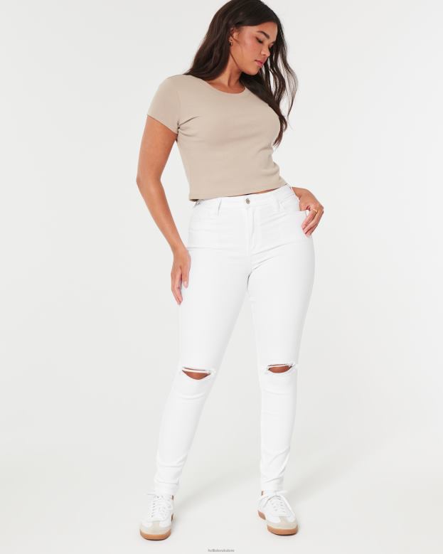 Bottoms Hollister Women Curvy High-Rise Ripped White Super Skinny Jeans 48820684 Ripped White