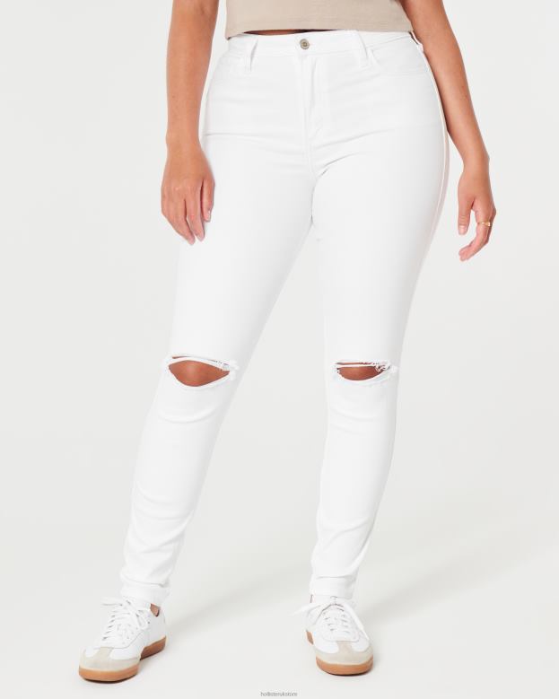 Bottoms Hollister Women Curvy High-Rise Ripped White Super Skinny Jeans 48820684 Ripped White