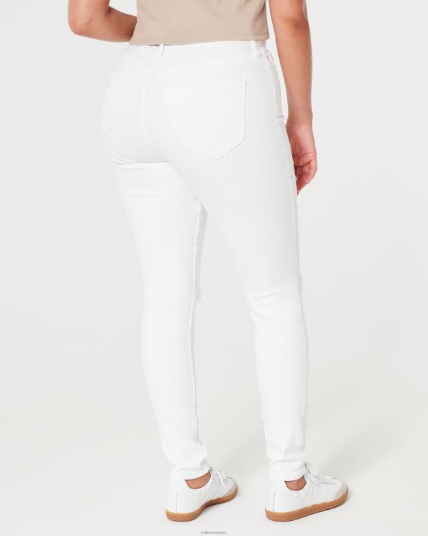 Bottoms Hollister Women Curvy High-Rise Ripped White Super Skinny Jeans 48820684 Ripped White