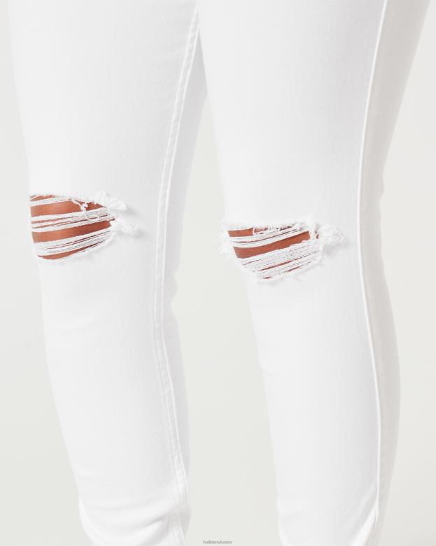 Bottoms Hollister Women Curvy High-Rise Ripped White Super Skinny Jeans 48820684 Ripped White