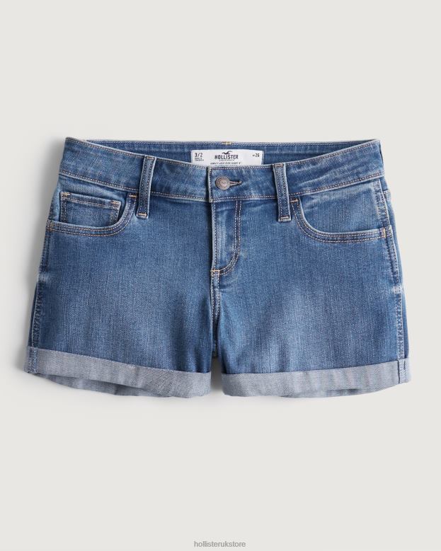 Bottoms Hollister Women Curvy Low-Rise Dark Wash Denim Shorts 48820518 Medium Wash
