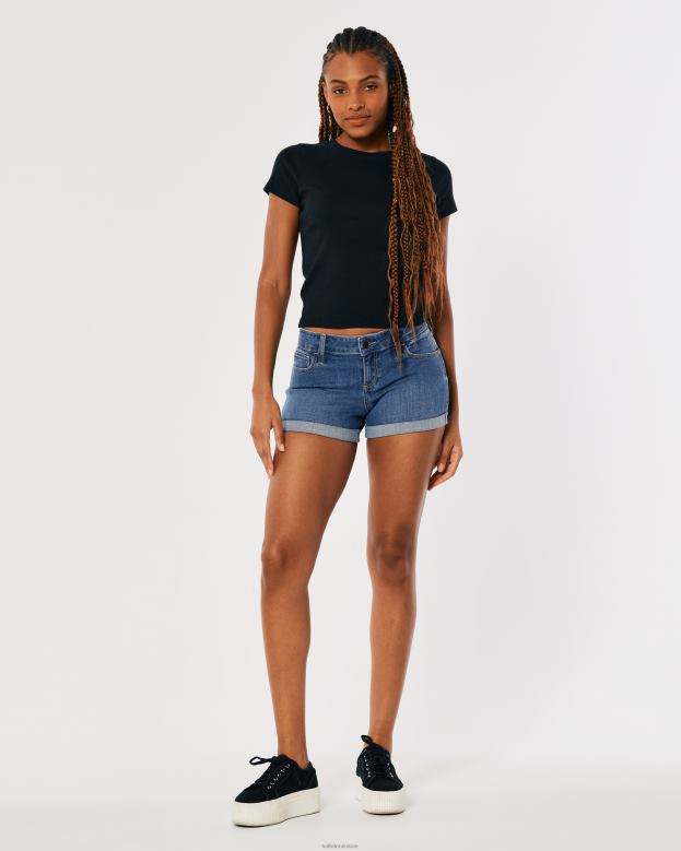 Bottoms Hollister Women Curvy Low-Rise Dark Wash Denim Shorts 48820518 Medium Wash