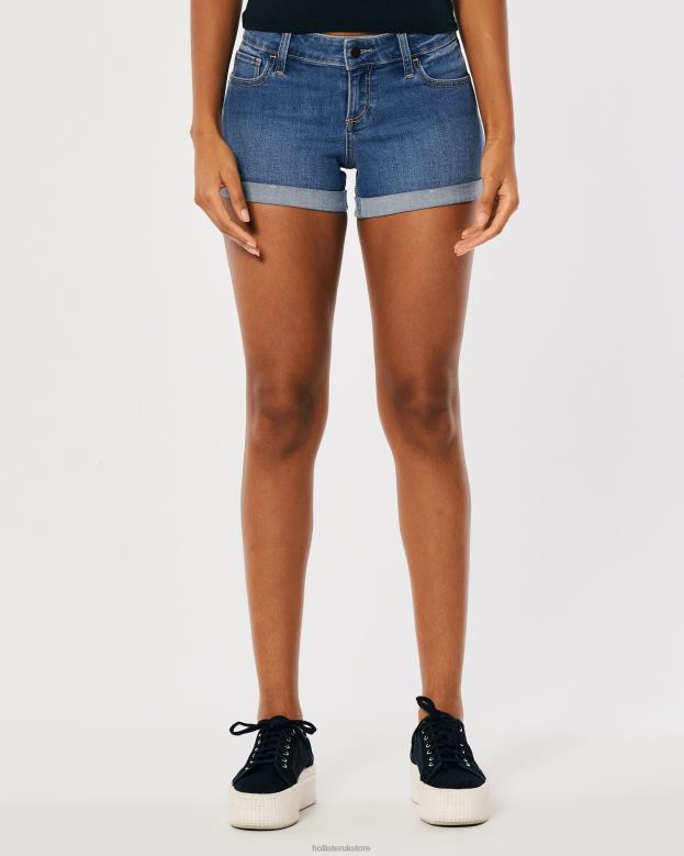 Bottoms Hollister Women Curvy Low-Rise Dark Wash Denim Shorts 48820518 Medium Wash
