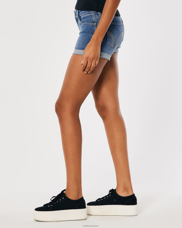 Bottoms Hollister Women Curvy Low-Rise Dark Wash Denim Shorts 48820518 Medium Wash